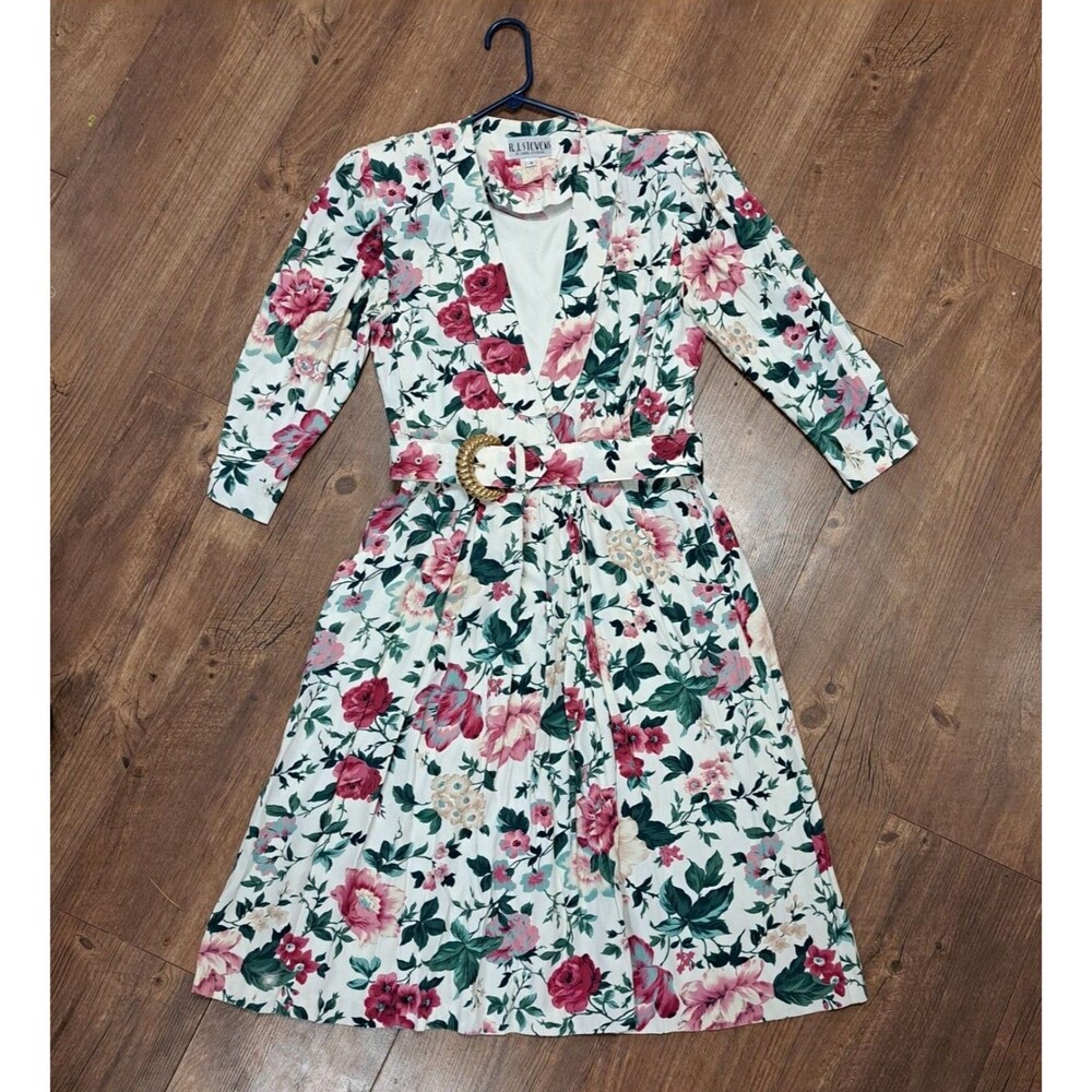 VTG RJ Stevens Carol Escritor Secreterial White Pink Floral Size 8 Womens Midi